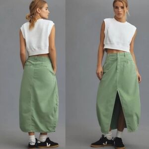 Anthropologie Pilcro Barrel Denim Cotton Green Midi Skirt 4